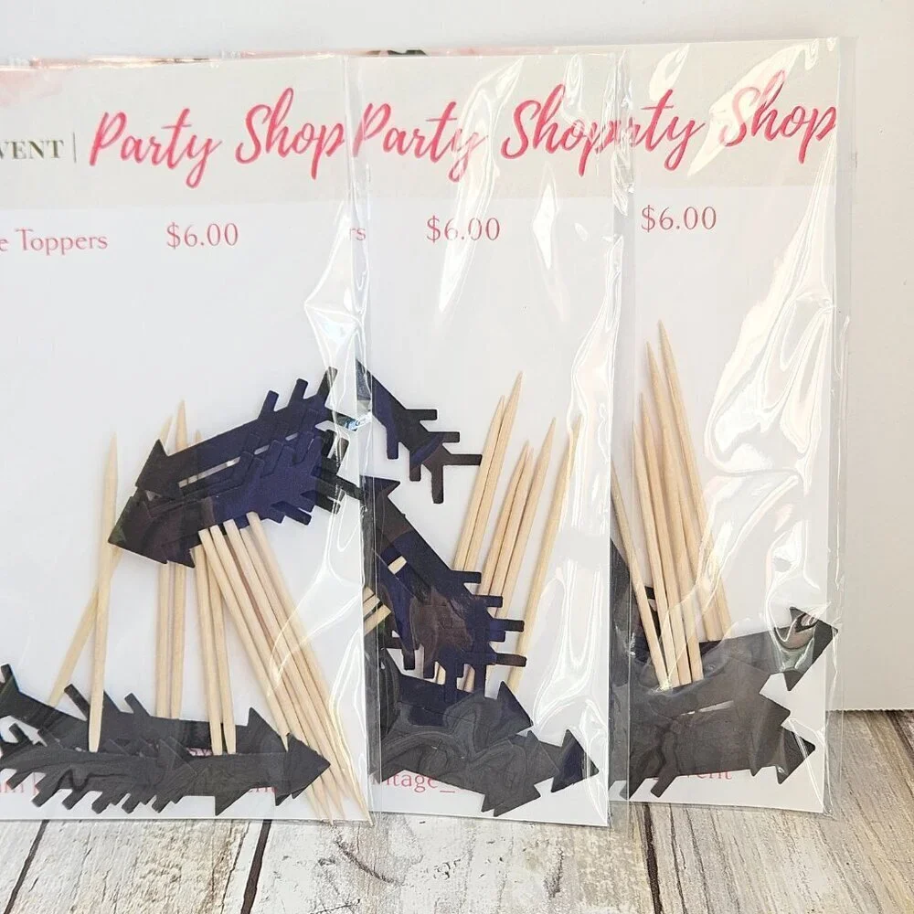3 Dozen Boho Arrow Cupcake Toppers- 36- Black Cardstock